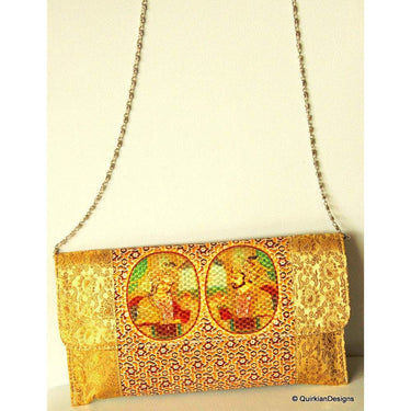 Wedding Clutch, Gold Purse, Couple Print, Fabric Clutch Purse